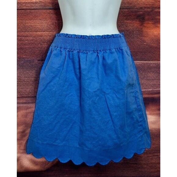 J. Crew Scalloped Hem Blue Linen Blend Women’s Skirt Size 2 Above the Knee - Picture 1 of 6